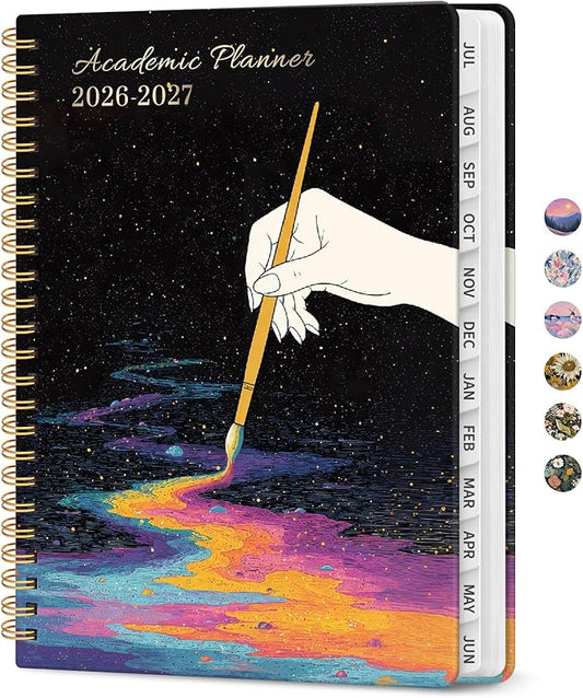 Planner 2026–2027, Academic Monthly Weekly Spiral Calendar, July 2026 – June 2027, Hardcover Agenda Notebook with Tabs, 6.3" x 8.5", Perfect for Students, Teachers, School & Daily Planning - Color Drift