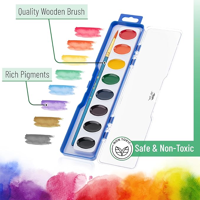Mr. Pen- Washable Watercolors, 60 Pack, 8 Colors with Paint Brush, Bulk Watercolor Paint Set, Water Color Painting Kids, Watercolors for Kids and Adults