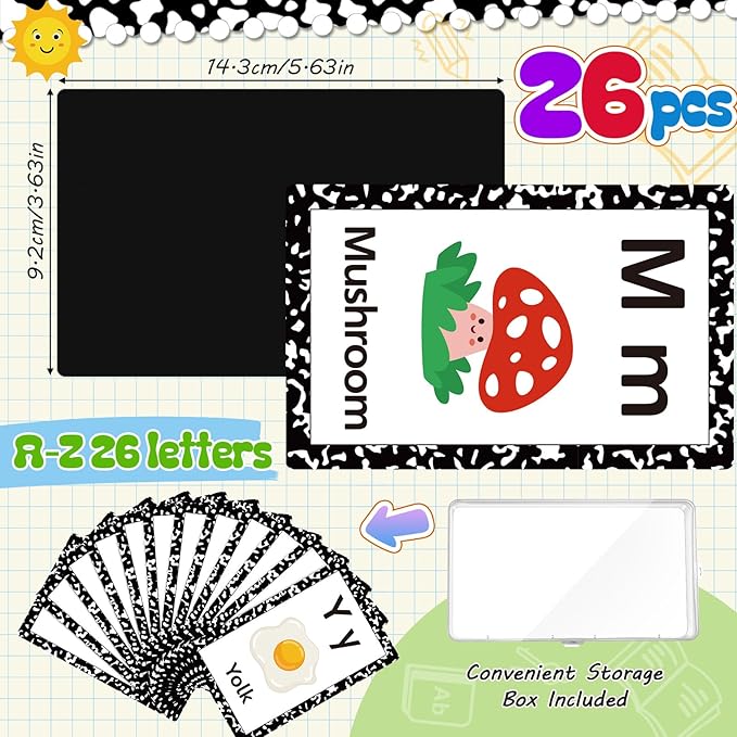 Epakh 26 Pcs Magnetic Alphabet Flash Cards with Storage Box 26 A - Z Letters for Kids, Preschool, ESL, Montessori Learning, Educational Gift for Toddlers, Classroom(Classical)