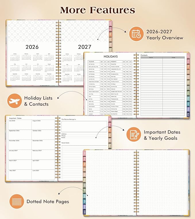 Academic Planner 2026-2027, Hardcover Weekly and Monthly Calendar Planner from July 2026 - June 2027, 8.5" x 11" A4 Large Daily Agenda with Tabs, College School Organizer for Student Teacher, Vibrant Watercolor