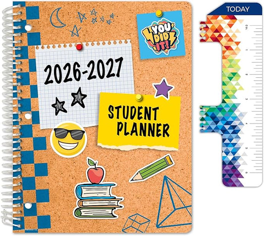 Global Datebooks 2026-2027 Elementary Student Planner 8.5" x 11" - Dated Weekly & Monthly Academic Planner with Ruler/Bookmark & Stickers, Ideal for Homework, Matrix Style, Corkboard