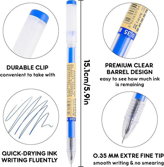 Japanese Style Blue Gel Ink Pens, 0.35mm Extra Fine Point, No Smudge Quick Drying, Japanese Ink Pen for Journal Planners, Thin Notebook Paper, Office School Supplies, 24 Pack, Writing Drawing