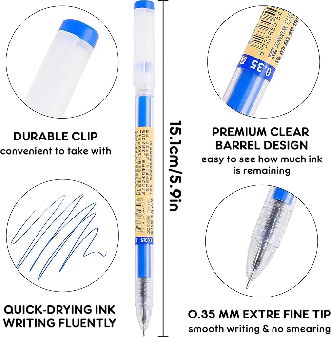 RIANCY 12 Pack Blue Gel Ink Pens, 0.35mm Extra Fine Point Tip, Japanese Style Stationery Quick Dry No Smear No Bleed, Smooth Writing Pens Ballpoint for Journaling Note Taking Office School Supplies