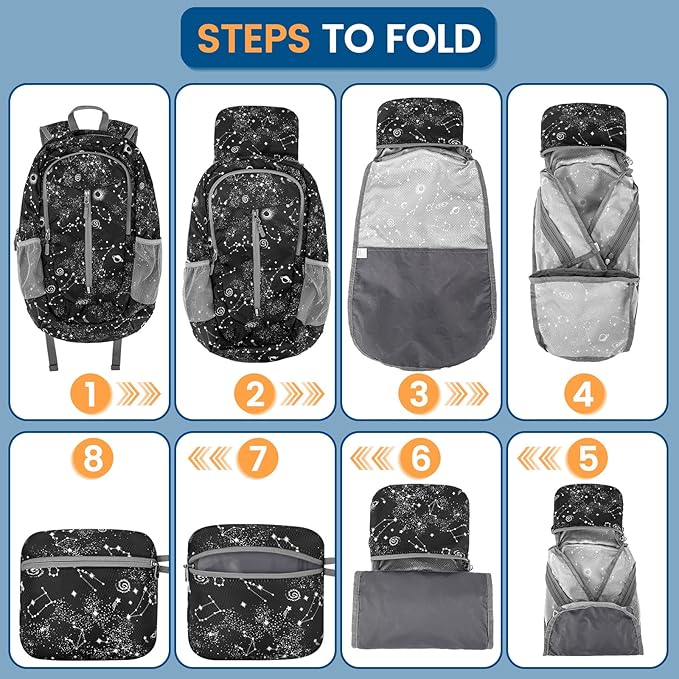 ZOMAKE Ultra Lightweight Packable Backpack 25L - Foldable Hiking Backpacks Water Resistant Small Folding Daypack for Travel(Starry sky print)