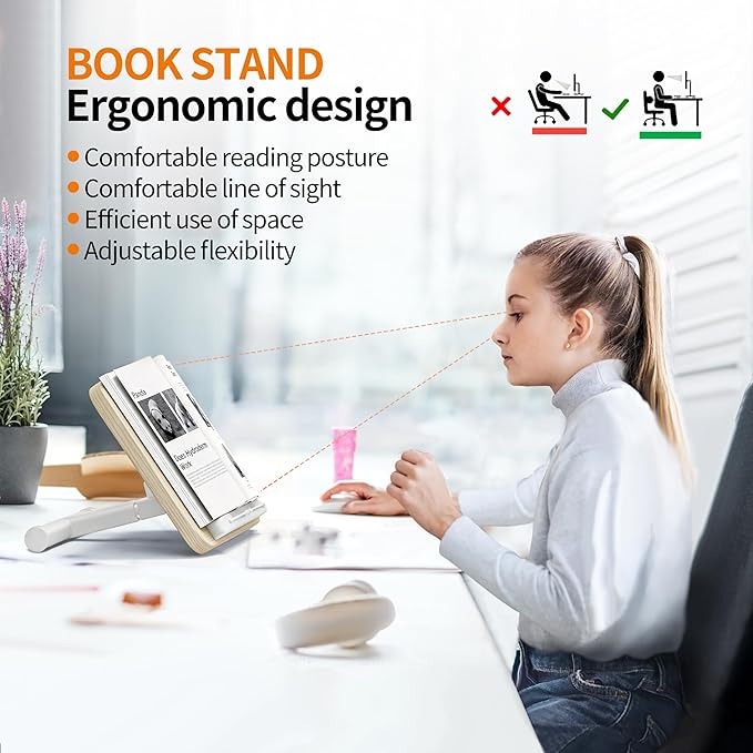 NAMON 2-in-1 Dual-use Floor & Desktop Book Stand, Sturdy Metal & Wood Build, Height Adjustable from 16.5" to 51", Floor Reading Stand for Sheet Music, Cookbooks, Projector (White, 10" x 15" Panel)
