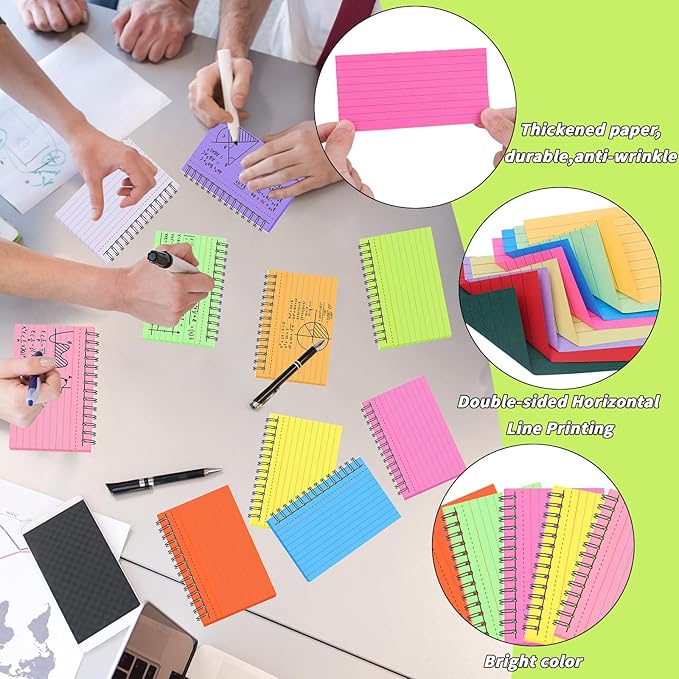 1000 PCS Colorful Spiral Index Cards 4x6 Inch Flash Cards with Ring Lined Note Card Book Flashcards, Colored Ruled Card Pad Index Note Books 4 x 6 Notecards for Studying School Supply College Office