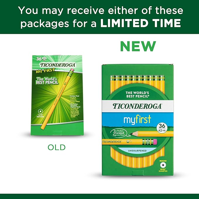 Ticonderoga My First Wood-Cased Pencils, 2 HB, Yellow, 36 Count