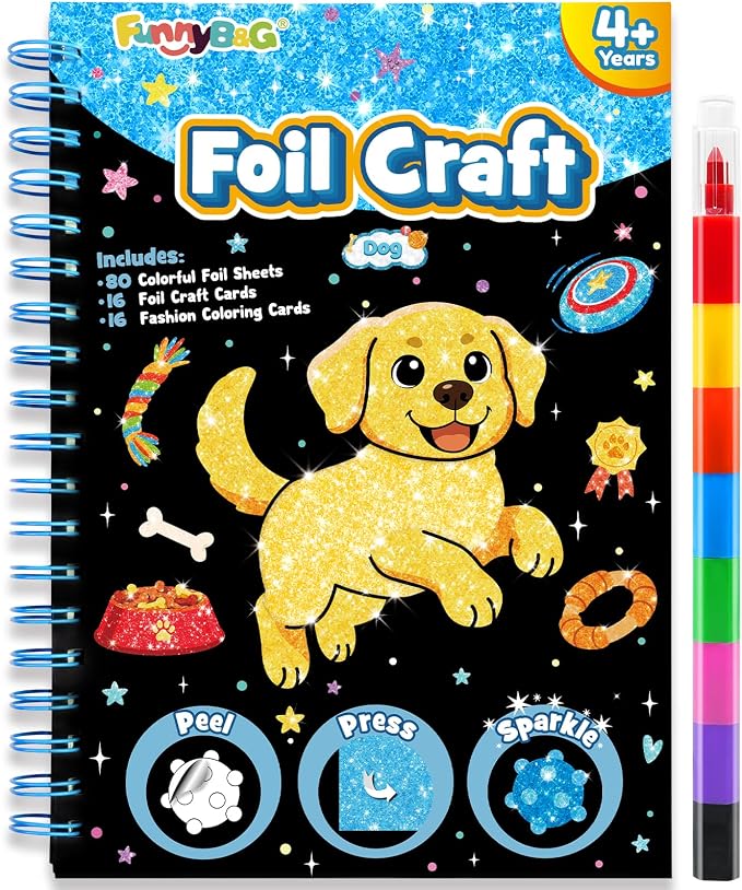 FUNNYB&G Mess-Free Foil Art Craft for Kids Ages 4-10, Kids Birthday Gift