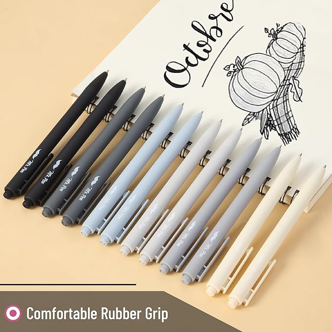 Mr. Pen- Retractable Gel Pens, 12 Pack, Black Ink, Monochrome Elegance Barrel, Fine Point 0.5mm, Fast Dry, Smooth Writing, Cute Pens for Drawing, Writing Planner and School Supplies