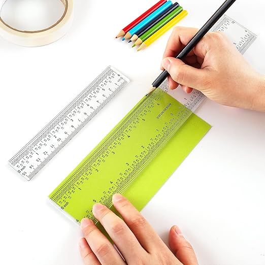 2 PCS 6"/12" Clear Acrylic Ruler Zero-Centering Ruler with Inches & Metric Measuring Tool 12" and 6" Inch Straight Edge Rulers for Scrapbooking Card-Making Student School Office Home Tool