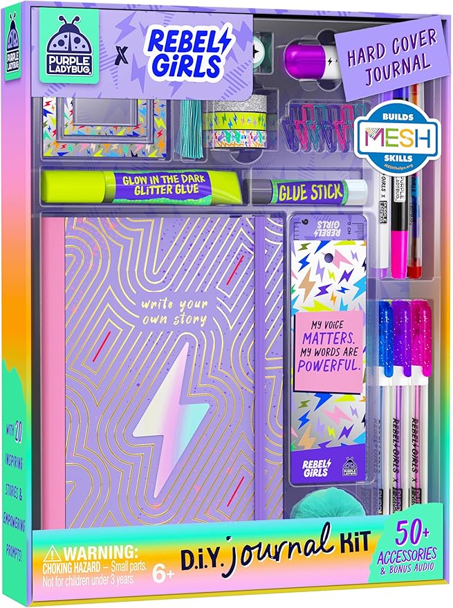Girls Creative Gift Kit Ages 8-12 - DIY Journal Kit for Girls with Hard Cover by Rebel Girls, 10 9 Year Old Girl Birthday Gifts, Tweens and Teens Scrapbook Story Writing Activity with 50+ Accessories