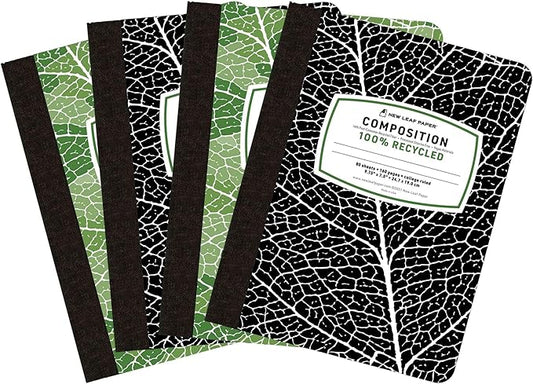 Composition Books, 4 Pack, Sustainability Designed, 9.75”x 7.5", 80 Sheets, 100% Recycled College Ruled Pages, Vegan, 2 Cover Designs, Made in USA