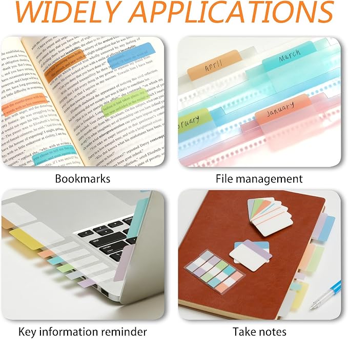 Sticky Index Tabs Book Page - 500Pcs 2 Inch Writable Colored Pages Markers, Repositionable File Tab Flags Labels Self Adhesive Reading Divider Sticker for Books, Binders, Notebook and File Folders