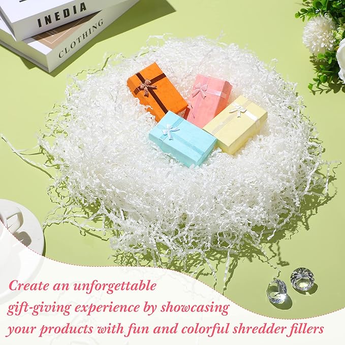 Outus 2 LB White Crinkle Cut Paper Shred Filler for Gift Baskets Box Bags White Shredded Paper Confetti Grass Cushion Stuffing for Graduation Wedding Bridesmaid Birthday Packaging Wrapping Decoration