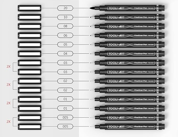 Micro-Line 14 Pens With Case, Fineliner, Multiliner, Archival Ink, Waterproof, Journaling, Illustration, Architecture, Technical Drawing, Outlining, Scrapbooking, Manga, Writing, Rock Painting Black