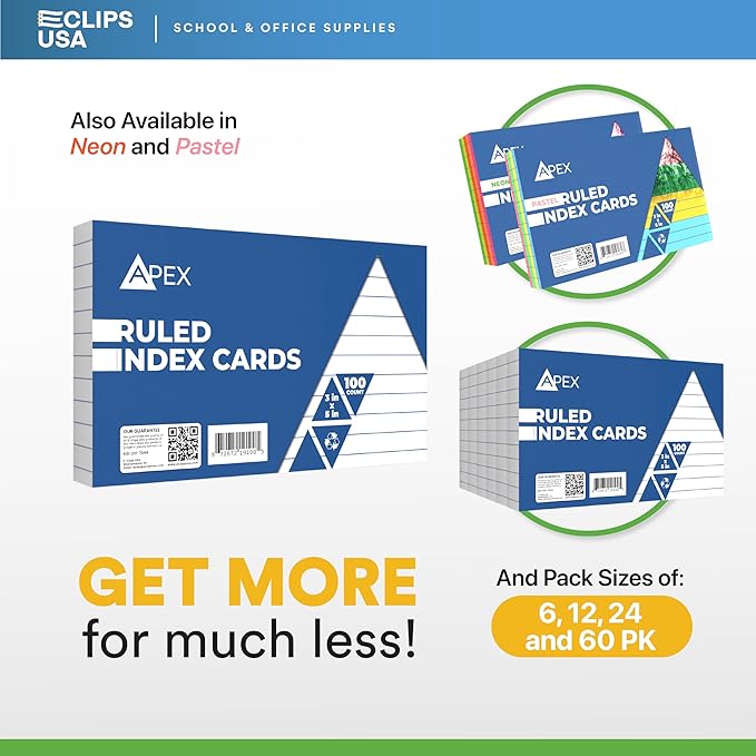 3 x 5 Index Cards Bulk (6000 Cards), Note Cards 4x6, Notecards, Flash Cards For Studying, 100 Per Pack, (60 Pack, 3X5)
