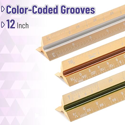 Mr. Pen- Architectural Scale Ruler, 12 inch, Gold, Aluminum Scale Ruler for Blueprints, Gift