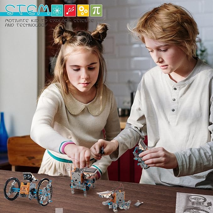 Solar Robot Kit for Kids, 14-in-1 Educational STEM Science Toy, Solar Power Building Kit DIY Assembly Battery Operated Robotic Set for Kids, Teens and Science Lovers(Battery Include)