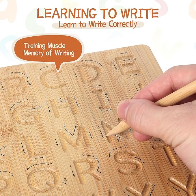 Asweets Montessori Wooden Alphabet Tracing Board, Wood Letter Practicing Board,Double-Sided Boards for Toddlers and Preschool Gifts for Kids(1 Piece) (Pack of 2)