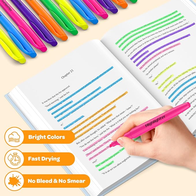 48 Count Highlighters Bulk - 6 Assorted Bright Colors, Chisel Tip, No Bleed & Quick Dry, Ideal for Note Taking, Studying, School, Office, Student & Teacher Supplies