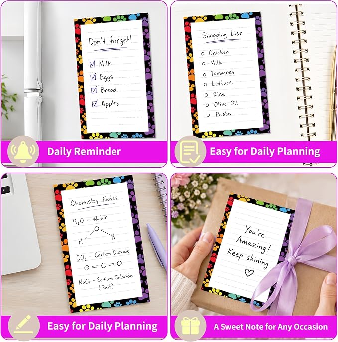 Lined Sticky Notes 4x6 in, 2 Pack Large Cute Notepads with Lines Self-Stick Note Pad, Funny Memo Pads Strong Adhesive for Office, Home Colorful Funny Dog Paws
