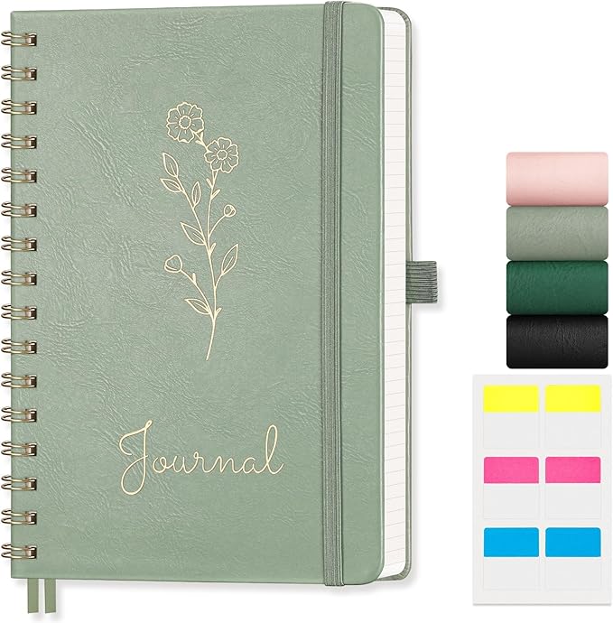 EMSHOI Graph Notebook Spiral Notebook, 140 Pages, A5 Small 5.7"x8.22", 100 GSM Thick Paper, PU Leather Hardcover Journal, 5mm Grid Notebook for Work School Math Engineering Writing Graphing, Green