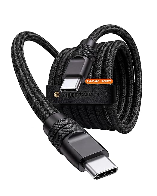 chubbycable Flex USB C to USB C Cable 240W Fast Charging Soft Braided Heavy-Duty Type C Charger 10FT for iPhone 17, MacBook Pro, Samsung Galaxy, Black