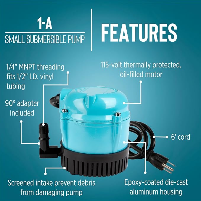 Little Giant 1-A 115V, 170 GPH Small Manual Submersible Pump