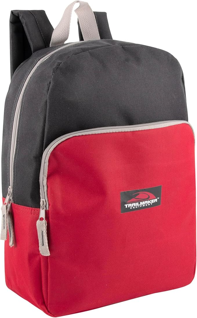 Trail maker 15 Inch Backpack for Kids, Preschool, Elementary & Middle School Students – Spacious Bookbag with Large Front Pocket, Adjustable Straps, Fits up to 13 Inch Laptop (Red)