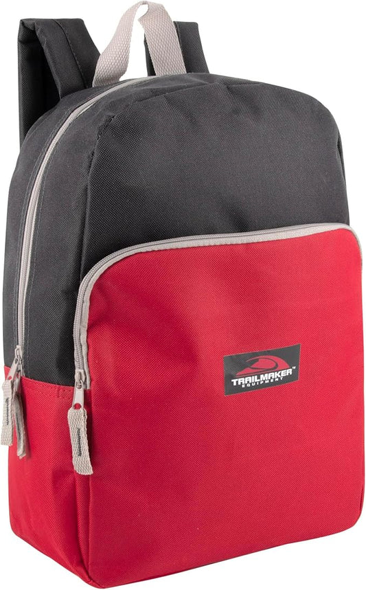 Trail maker 15 Inch Backpack for Kids, Preschool, Elementary & Middle School Students – Spacious Bookbag with Large Front Pocket, Adjustable Straps, Fits up to 13 Inch Laptop (Red)
