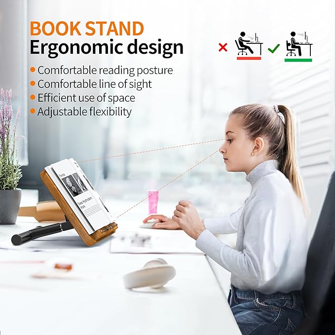 NAMON Rolling Floor Book Stand for Reading, 100% Solid Wood, Height Adjustable 16.5"-51", Floor Reading Stand with 4 Lockable Casters & Page Clip for Books, Sheet Music (Rolling / 2-in-1, 10" x 15")