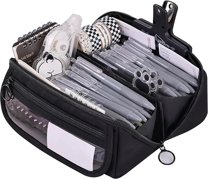 Pencil Case Pouch Box Cute Kawaii Large Capacity Aesthetic Zipper Pen Holder Organizer Bag for Kids (Z-Black)