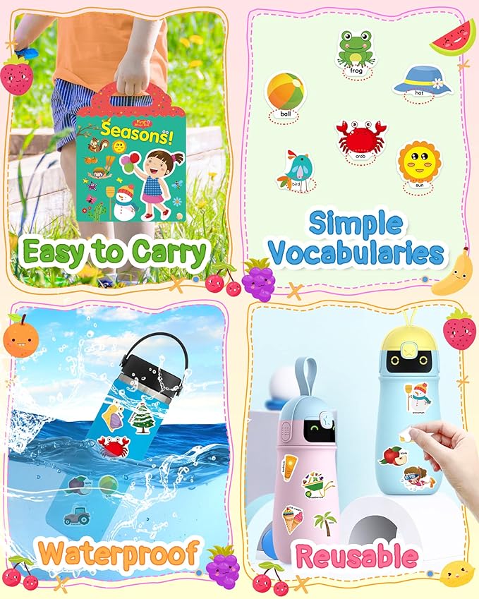 Benresive Reusable Sticker Book for Toddlers, Travel Stickers for Kids, Toddler Crafts Activities Toys, Birthday Gifts for Boys & Girls - Season