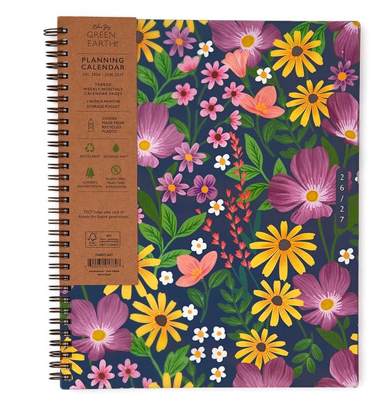 Blue Sky Sustainability 2026-2027 Weekly and Monthly Academic Year Planner Calendar, July 2026 - June 2027, 8.5" x 11", Flexible Cover From Recycled Plastic, Wirebound, Laminated Tabs, Storage Pocket, Gail