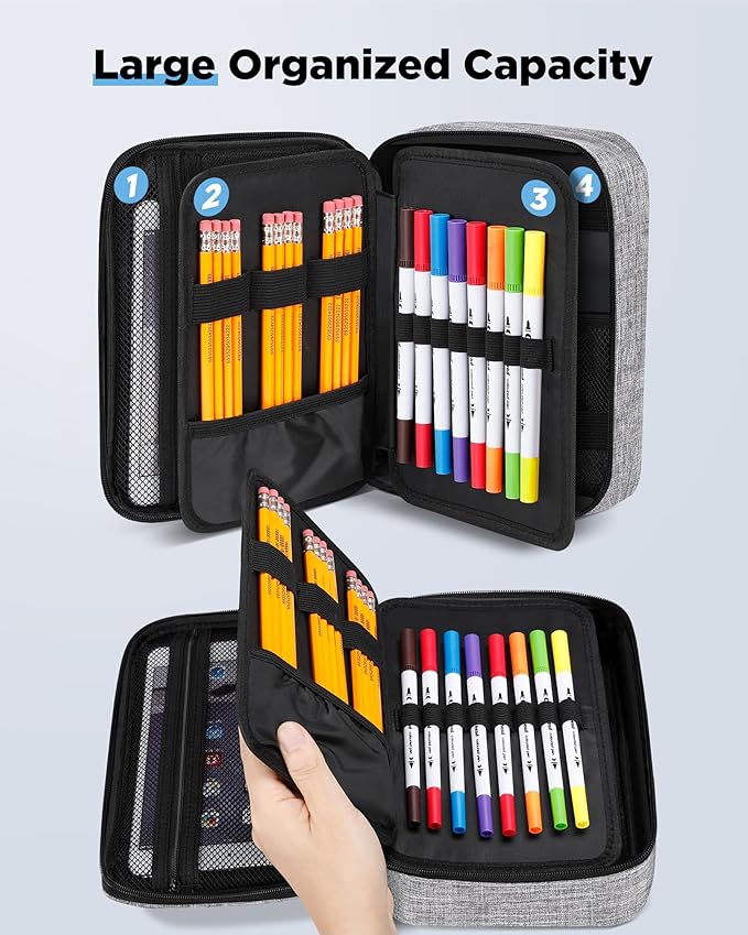 Zannaki Big Capacity Storage Pouch Marker Pen Pencil Case Simple Stationery Bag Box Art Tool & Sketch Storage Boxes for Bullet Journal Middle High School Office College Student Girl Women Adult Teen