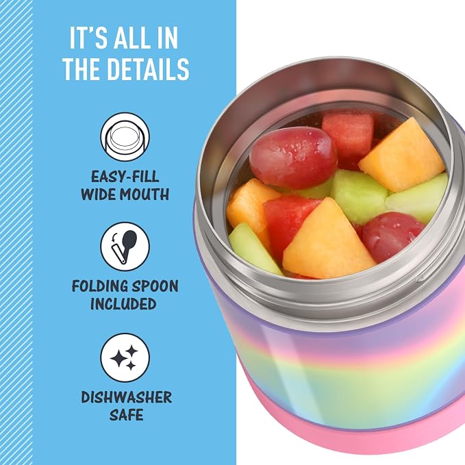 THERMOS FUNTAINER Insulated Food Jar, 10 Ounce, Kid Friendly Food Jar with Foldable Spoon, Rainbow Cloud