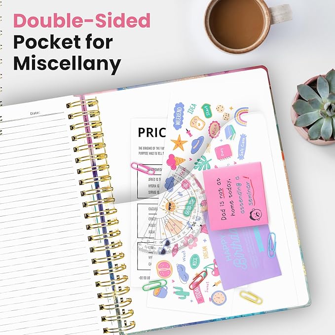Large Spiral Lined Notebooks for Work with Removable Dividers & Tabs, 8.5"x11" Pretty Hardcover 5 Subject Notebook Journal for Women, College Ruled, Perfect for Study & Office Organization, 280 Pages,Color Splash