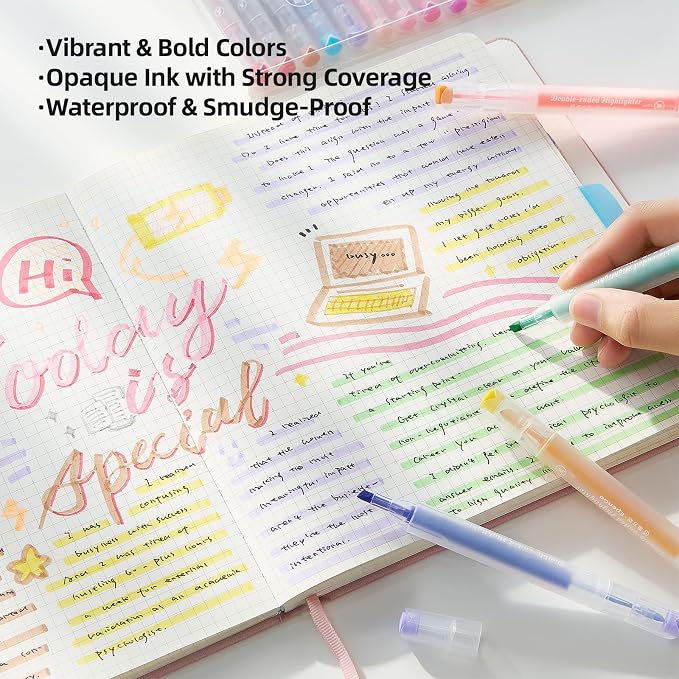 15-Pack Dual Tip Bible Highlighters, No Bleed Mild Pastel Markers
