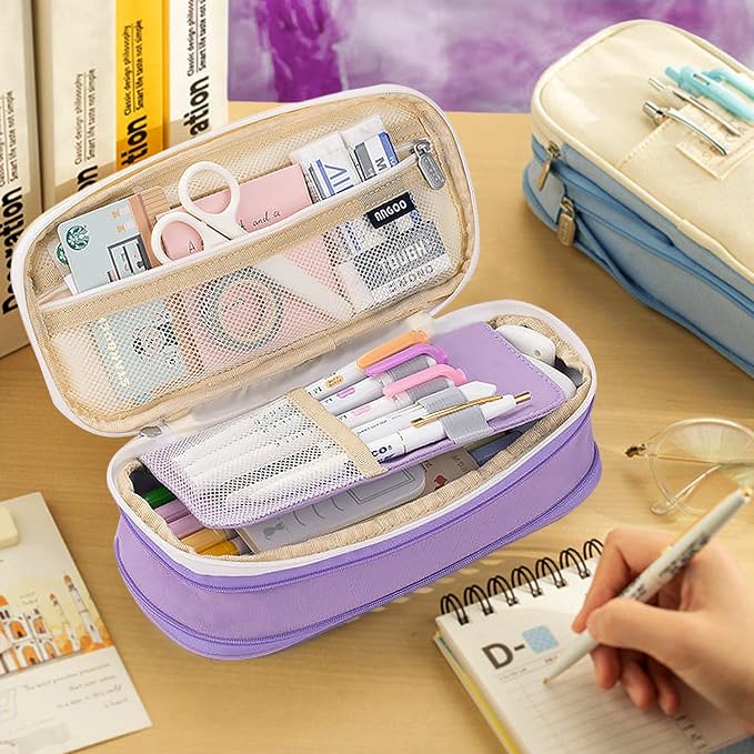 Large Capacity Pencil Case, Expandable Stationery Bag with Zipper compartments, Aesthetic Pencil Case Pouch for Office College School Students Teen Girls Boys