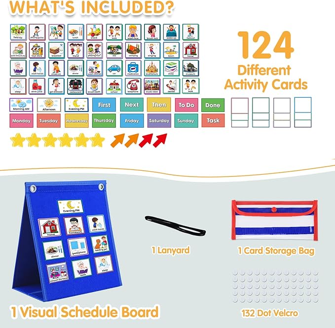 ALSLEA Visual Schedule for Kids with Autism Chore Chart for Kids Daily Routine Chart Autism Learning Materials Toddler Planning Board Visual Schedule for Classroom, Home with 124 Cards (DarkBlue)