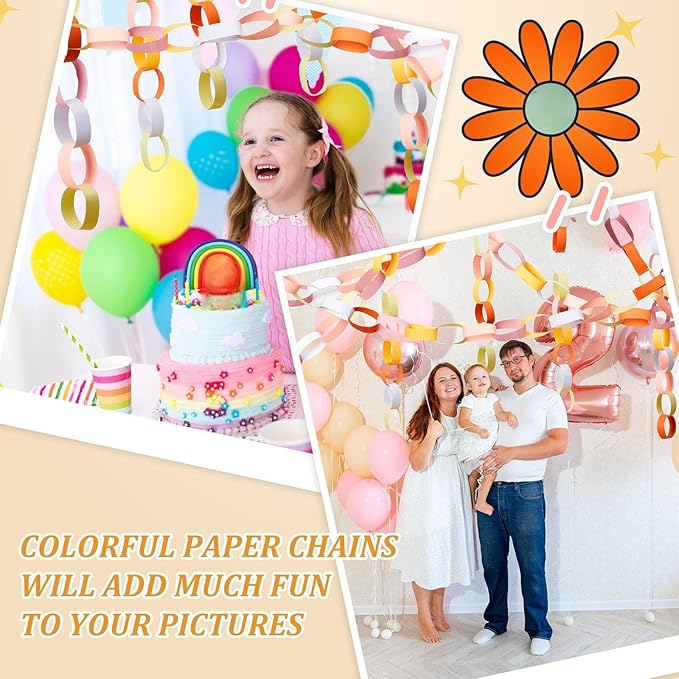 Lincia 1000 Sheet Paper Chain Garland Strips 1x8 Inch with Double Sided Tape, DIY Construction Paper Chains for Birthday Wedding Holiday Party Decorations, Crafts Supplies (Groovy Color)