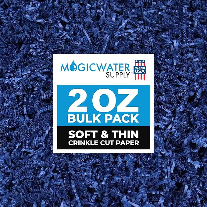 MagicWater Supply - 2 oz - Blue - Soft & Thin Crinkle Cut Paper Shred Filler great for Gift Wrapping, Basket Filling, Birthdays, Weddings, Anniversaries, Valentines Day, and other occasions