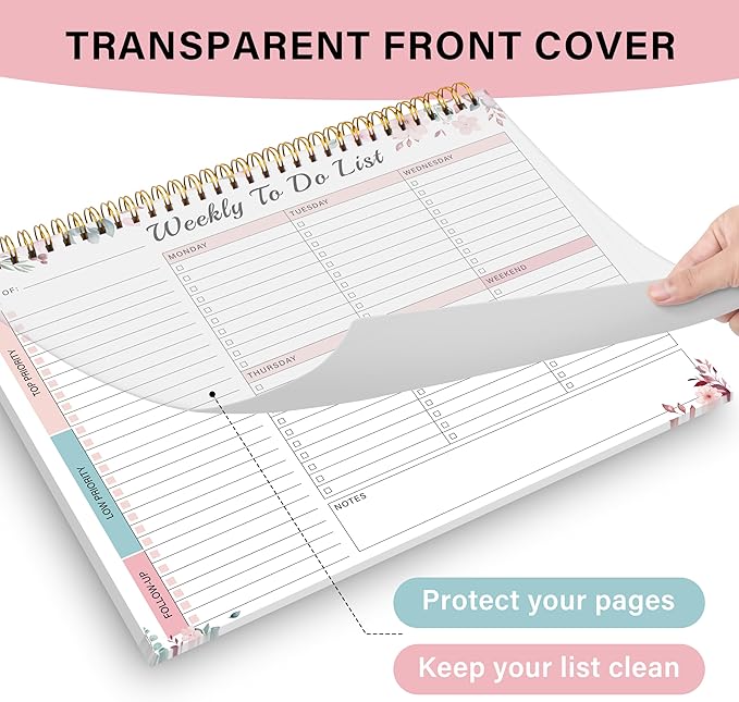 Weekly To Do List Notepad with 52 Undated Sheets（8.5"×11"）- Weekly Desk Planner Pad with Spiral Binding for Women & Man, Office, School and Home Personal Organizer