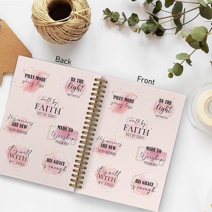 Pink Bible Spiral Notebook, Christian Journal Notebook, Walk by Faith Journal, Christian Faith Notebooks for School Work, Pink Bible Office Supplies Gifts for Women Girls, 5.5x8.3 Inch