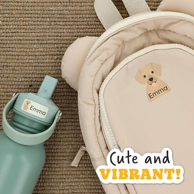 Personalized Daycare Name Labels (84) – Daycare Labels & Name Stickers for Kids – Labels for Kids Stuff Daycare – Waterproof for Baby Bottles, Clothing & Lunch Boxes - Dog