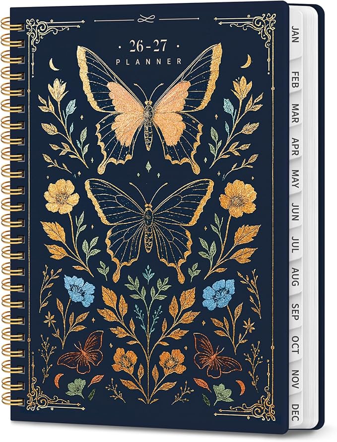 Planner 2026-2027, Hardcover Monthly and Weekly Academic Planner July 2026 - June 2027, Teacher and Student Calendar Agenda Book with Tabs, A5 (6.3" x 8.5"), Ideal for School and Office, Golden Butterfly