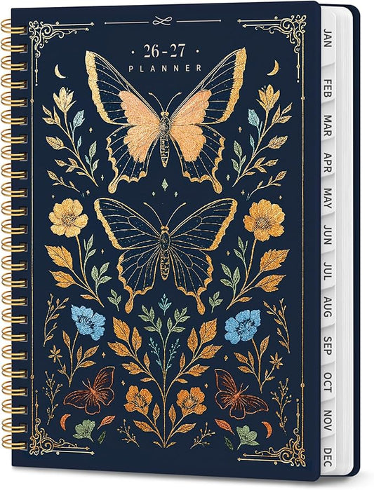 Planner 2026-2027, Hardcover Monthly and Weekly Academic Planner July 2026 - June 2027, Teacher and Student Calendar Agenda Book with Tabs, A5 (6.3" x 8.5"), Ideal for School and Office, Golden Butterfly