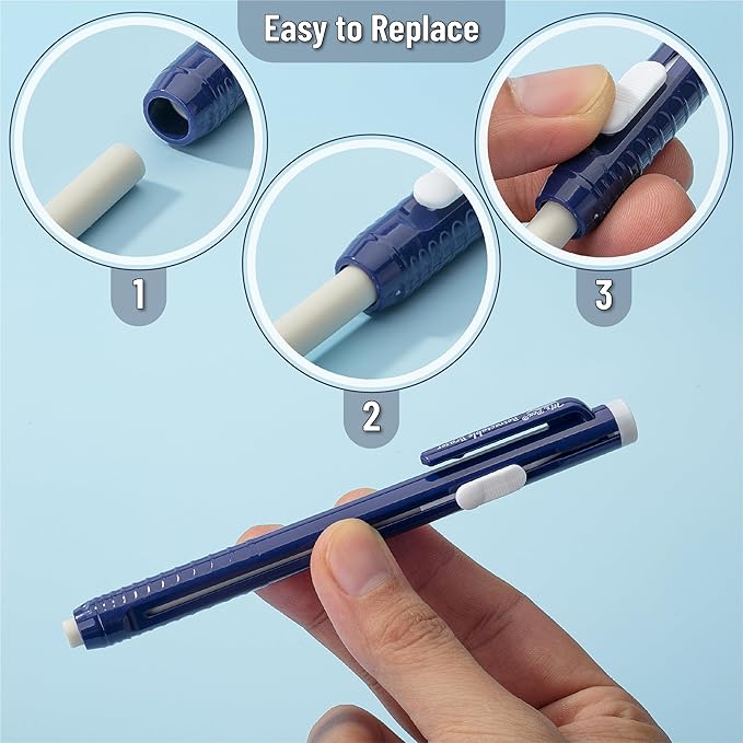 Mr. Pen- Retractable Mechanical Eraser Pens, 24 Pack, Pink & Blue Barrels, Bulk Latex-Free Precision Pencil Erasers for Artists, Students, Drawing, Sketching & Drafting