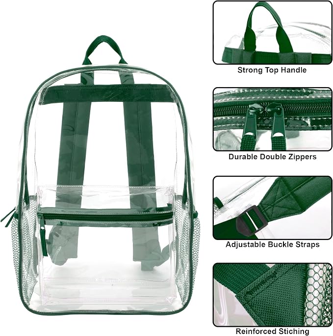 Trail maker 24 Pack Bulk Clear Backpack Heavy Duty with School Supplies, Side Pockets for Kids, Boys, Girls, School, Stadium Approved (Multicolor Pack)