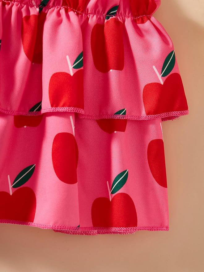 Little Girls Skirt Set - 2 Piece Short Sleeve Top Shirred Tiered Skirt Outfit Girls Spring Summer Clothes 3-8 Years
